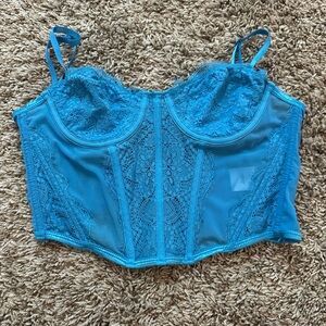 white fox corset top blue